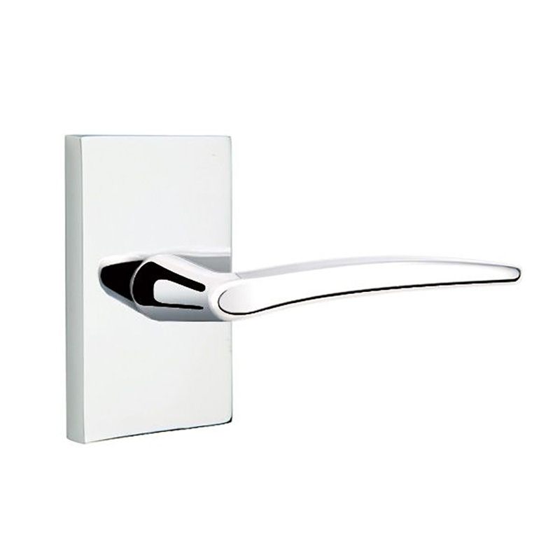 Poseidon Flat Passage (Hall & Closet) Door Lever with Rectangle Rosette, Right, Bright Chrome