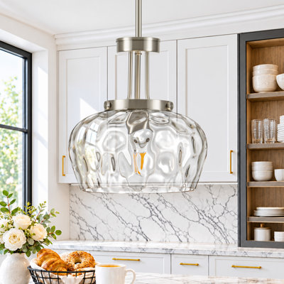 Alejo 9.44'' 1-Light Bowl-Shaped Water Ripple Glass Pendant Light for Kitchen Island