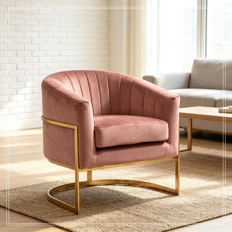 Velours Kelesia avec siège souple et pieds en métal, Rose