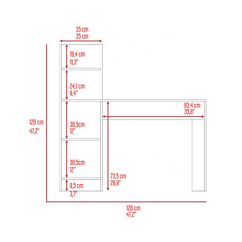 Bureau d'écriture, quatre tablettes, blanc / pin