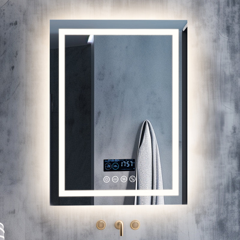 Led Bathroom Mirror With Lights, Wall-mounted With Bluetooth Speaker, Time & Date Display Anti-fog, 3 Color Temperature, Dimmable Brightness, Ip65 Waterproof, Tempered Glass, Frontlit & Backlit