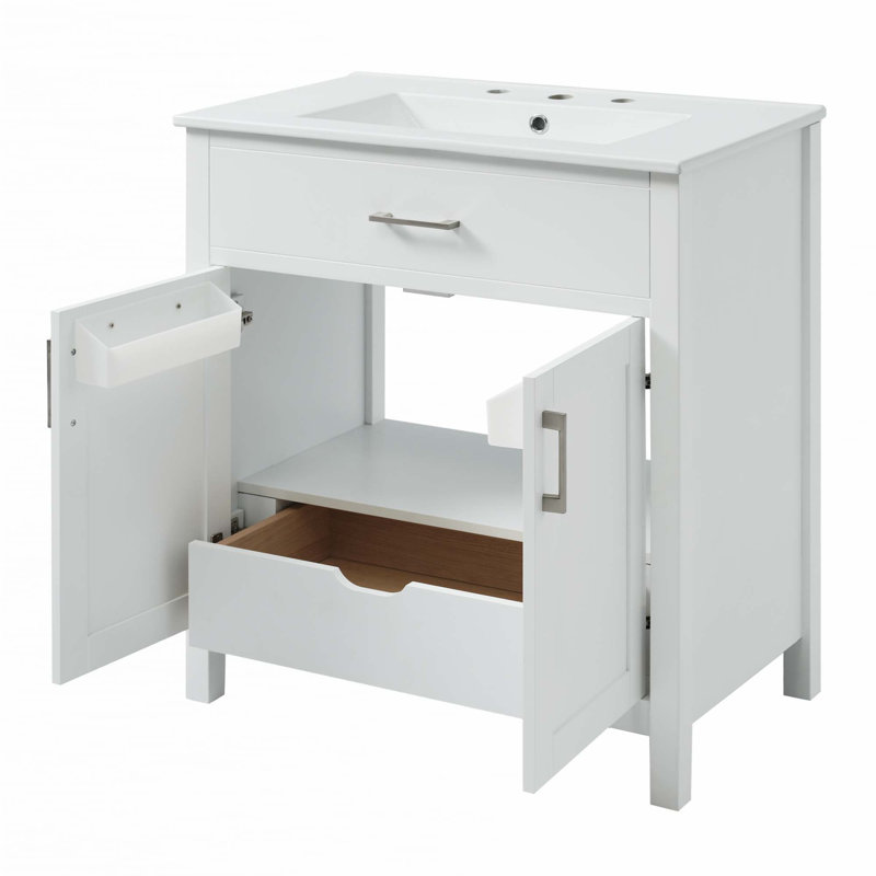 Meuble-lavabo de 30 pouces avec lavabo en céramique et beaucoup de rangement - le choix parfait pour les petites salles de bain