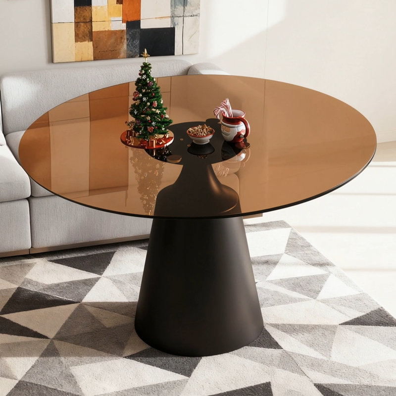 Round Dining Table For Small Spaces, Mid-Century Modern Pedestal Design With Glass Top, Perfect For Kitchen And Living Room