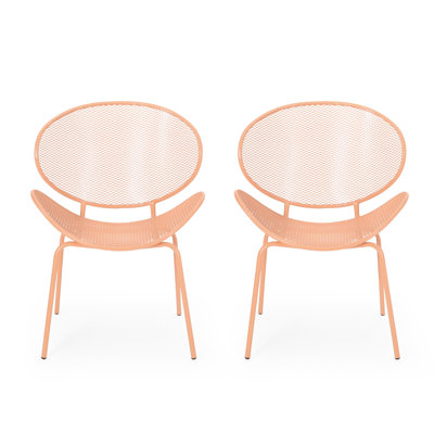 Ensemble de 2 chaises d'extérieur Elie, dossier courbé et cadre en fer orange