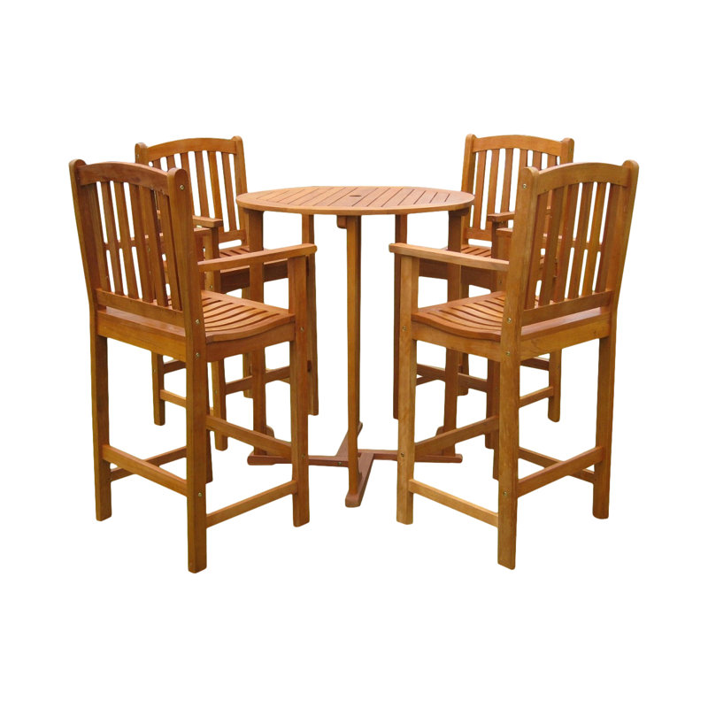Blaser 4 - Person Wood Patio Dining Set with Round Table