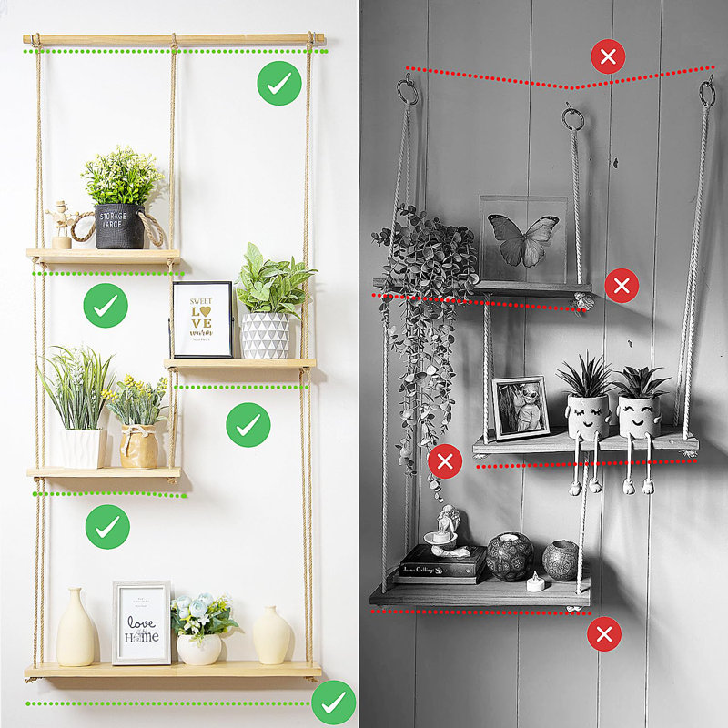 Macrame Plant Wall Shelf - Handmade Boho Floating Rope Shelf