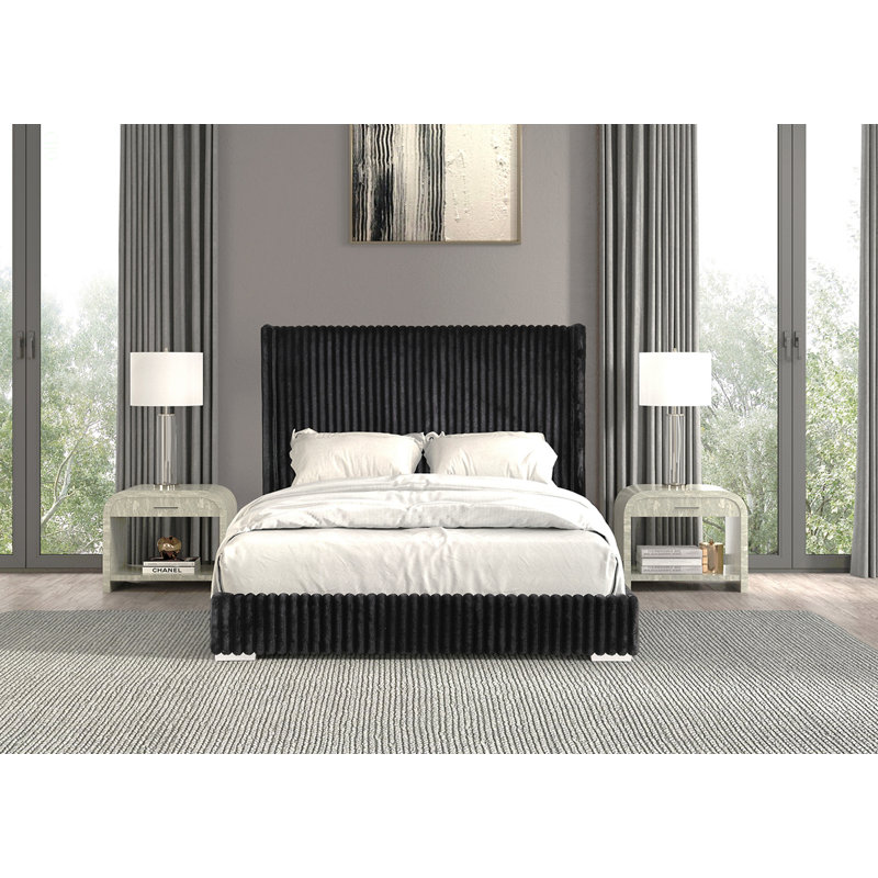 Tissu de chambre à coucher contemporain en chenille pleine grandeur 1 pièce, Double, Noir
