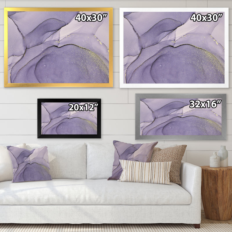 «Mauve et gris», impression sur toile, H 16 po x l 32 po x P 1 po, Encadrement doré