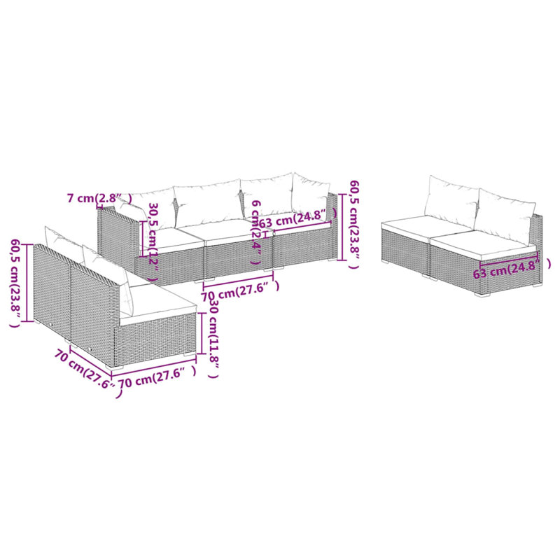 7 Piece Lounge Sofa Seating Group, Cinnamon Red, Brown