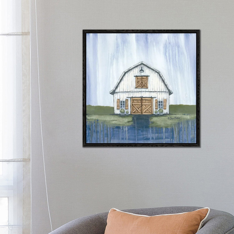White Garden Barn 1 Piece Wall Art on Canvas, 66.04 cm H x 66.04 cm W, Black Floater Frame