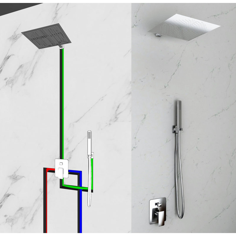 Shower Kit 2 Ways Shower Head Stainless Steel Slim 2 Mm + Shower Arm + Water Connection + Hose + Shower Head 30X30 Cm With Wall Arm