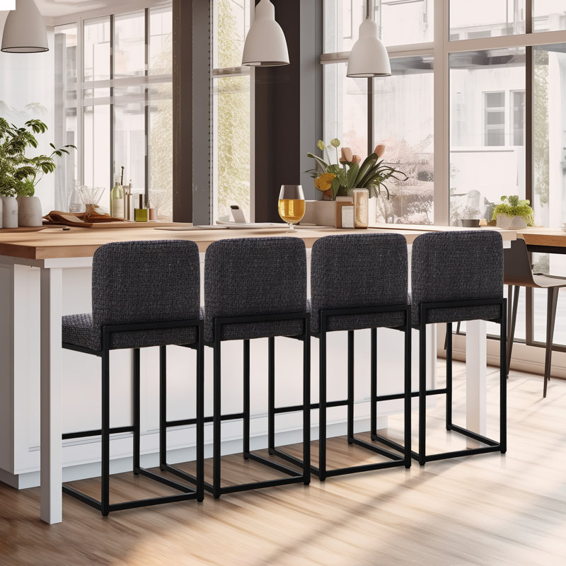 Chenille Bar Stool For Smart Life Set Of 4, Black 