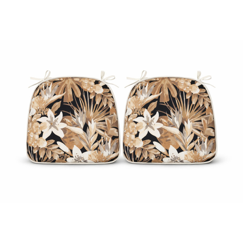 Outdoor Patio Chair Cushions, Black/White/Brown Floral, Polyester