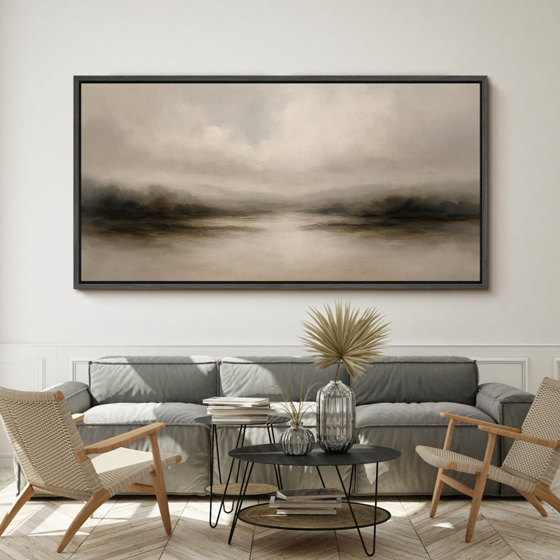 Grande impression sur toile encadrée, impression de paysage abstrait neutre pour décoration murale moderne minimaliste, Noir