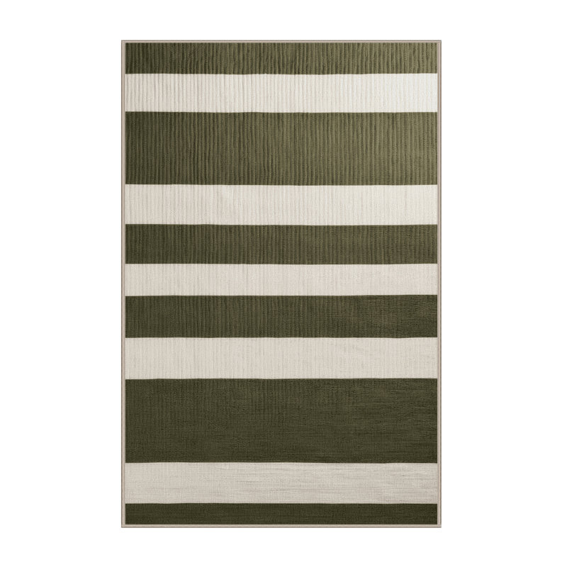 Tapis brun à rayures horizontales lavable à la machine, Rectangulaire 2 pi x 3 pi