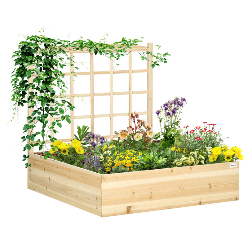 Grand bac de jardin surélevé en bois avec treillis, naturel