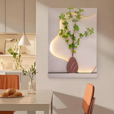 Décoration murale à DEL à intensité variable avec télécommande, applique murale en grès en forme d'arche avec plante verte artificielle, sculpture murale d'ambiance pour café, restaurant ou chambre. Idéal pour café, restaurant ou chambre.