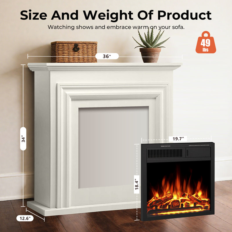  35.35" Electric Fireplace With Mantel, Freestanding Fireplace Heater With 2 Heat Modes, 7 Flame Brightness, Remote Control, Overheat Protection, Low Noise, For Indoor Home/Bedroom/Living Room