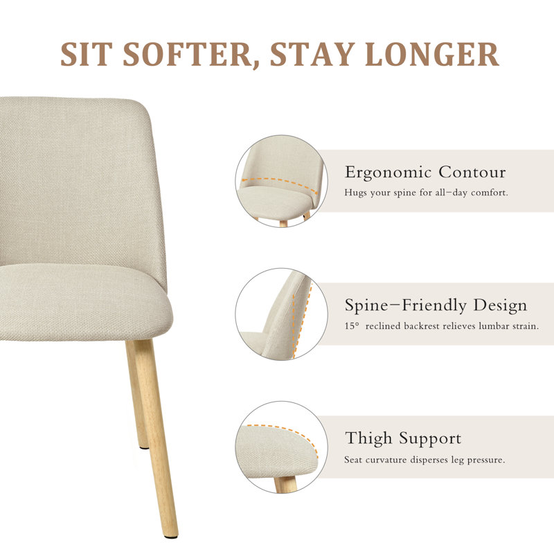 48cm H Linen Upholstered Upholstered Back Side Chair, Beige Linen