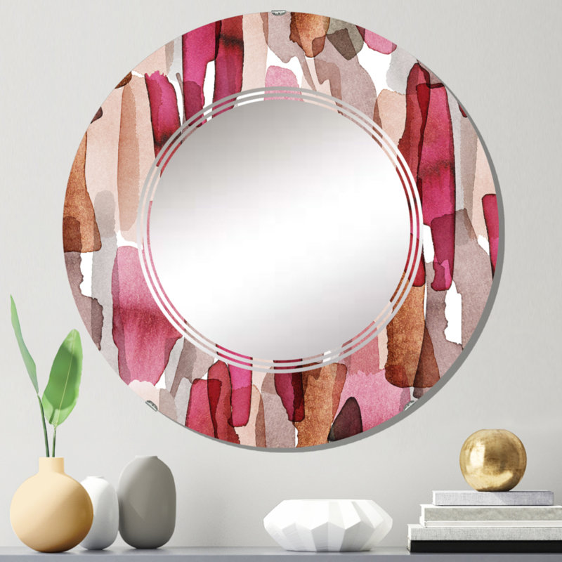 Rouge, rouge, orange et brosses Grach - miroir mural moderne, 24 po x 24 po