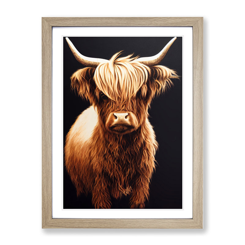 XV1022-4152X Splendid Highland Cow - Single Picture Frame Painting, 34cm H x 25cm W x 2cm D, Oak