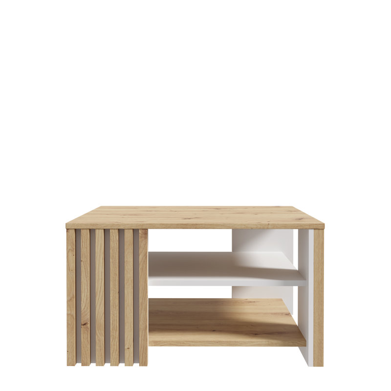 Shilah Four Leg Coffee Table with Storage, White/Beige