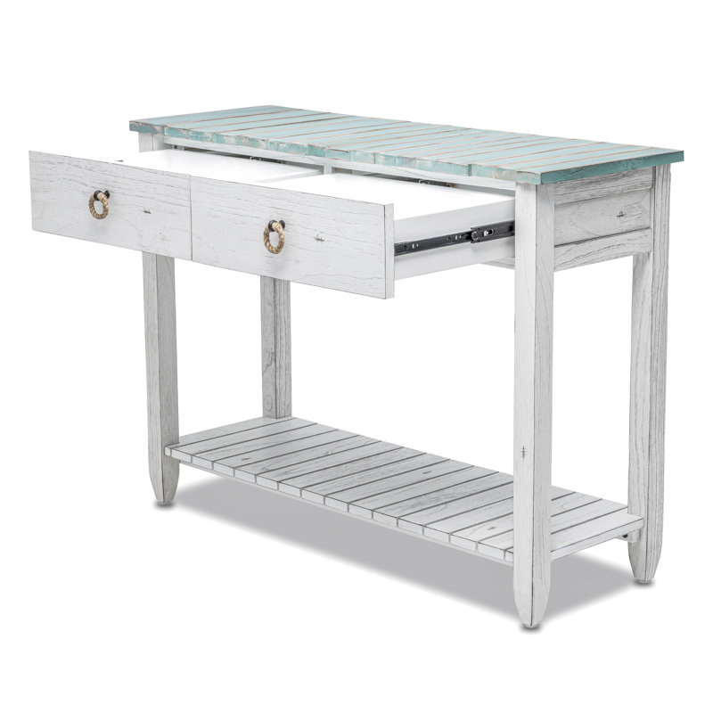 Decastro - Solid Wood Console Table - Distressed Bleu, White Finish, Blue