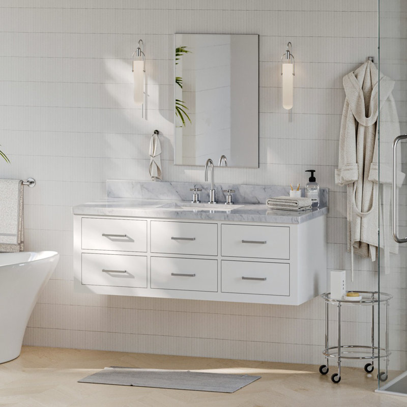 Ensemble de meuble-lavabo simple mural 55 po Macolm, Nickel brossé, Blanc
