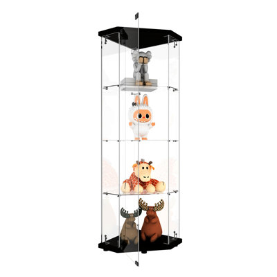 Pentagon Led Glass Display Cabinet For Living Room, Bedroom, Office - Roomy Storage, Crystal Clear View, Design Curio Multiple Rooms Store And Essentials, Showcase, Easy Assembly