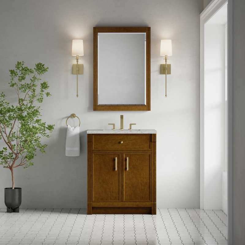 Bellshire 48" W Single Vanity, 30", Eternal Jasmine Pearl Silestone, Honey Oak