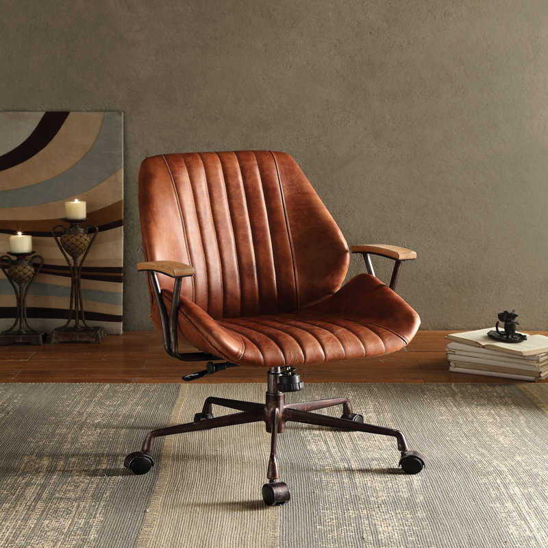 Brancaster Aluminum Top Grain Leather Office Chair, Brown