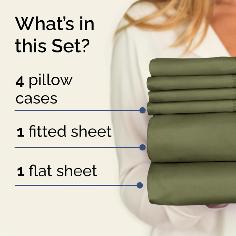 6 Piece Sheet Set, Soft Cooling Bed Sheets, Breathable & Wrinkle Free, Hotel Luxury Bedding, Queen Sheet Set + 4 Pillowcases