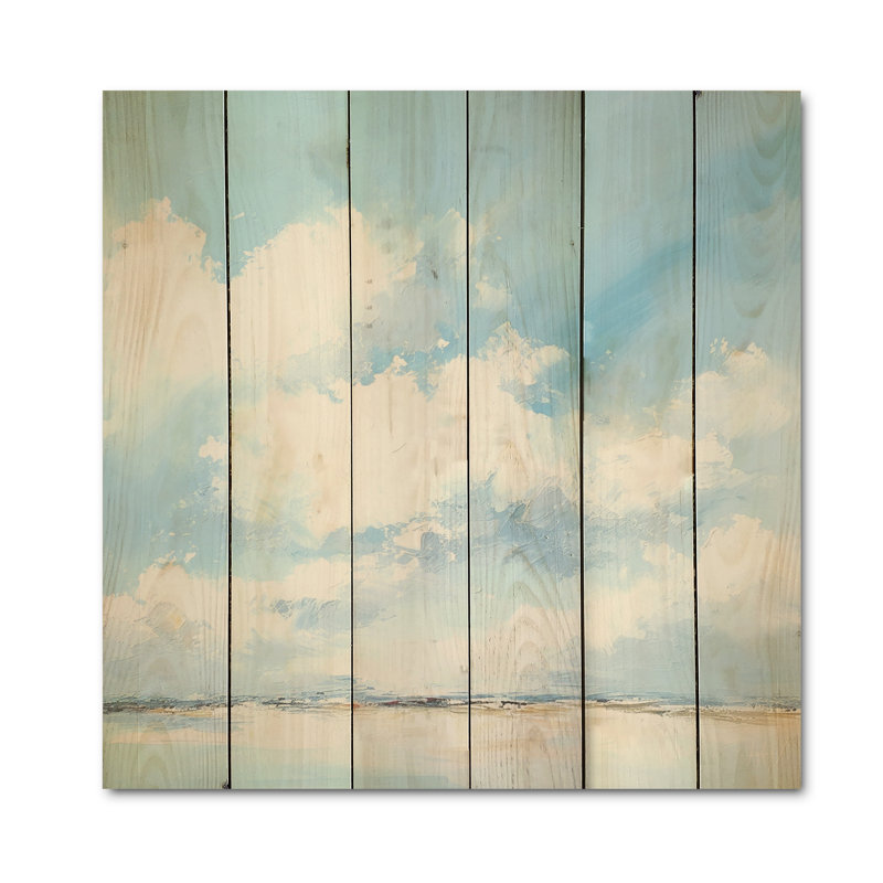 «Minimalist Horizon Cloud Drift - Minimalisme», art mural sur bois de pin naturel, H 15 po x l 15 po