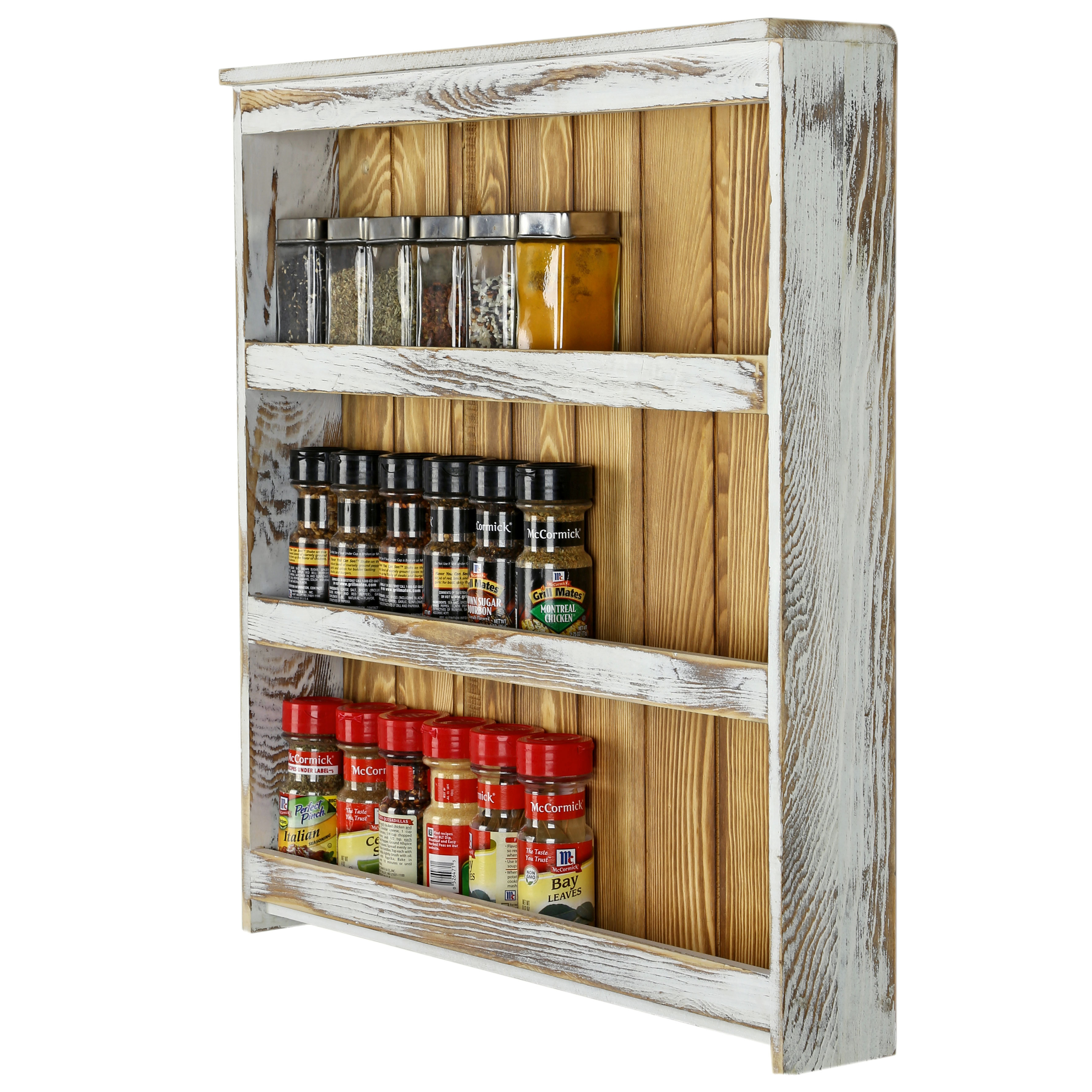 Distressed Wood Spice Rack Storage Organizer Shelf, 3 Tier