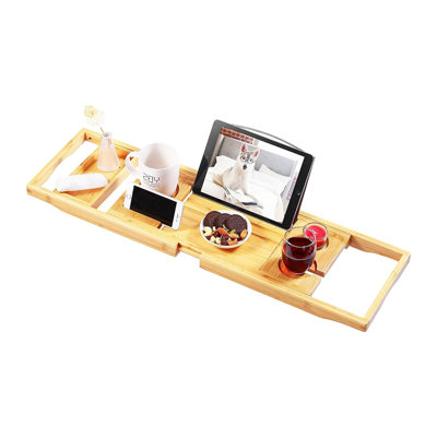 Plateau de bain en bois extensible DIDADI pour baignoire, plateau de baignoire en teck de qualité supérieure, accessoires de baignoire et de salle de bain de luxe, cadeaux de mariage, d'anniversaire et de mariage (brosse pour le corps en teck gratuite) Great House