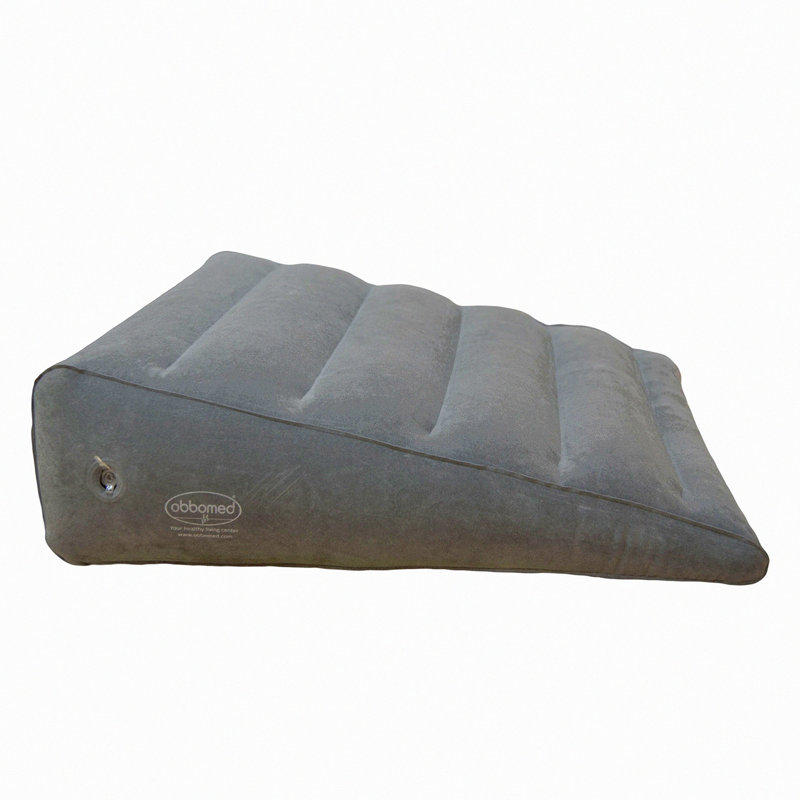 Inflatable Travel Wedge Pillow - Portable Bed Support with Velour Surface for Sleeping, Trip Vacation - Prevent Sliding, Horizontal Indention - Gray