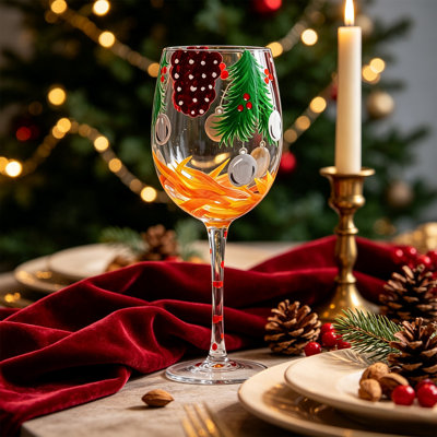 Christmas Decor Colorful Painteds Christmas Wine Glass Festive Holiday Stemware Gift Boxed Art Goblet For Party Home Decor