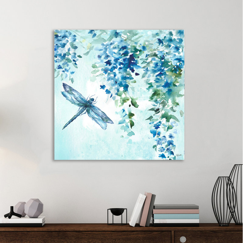 "Wisteria & Dragonfly", reproduction sur toile tendue, H 12 po x l 12 po
