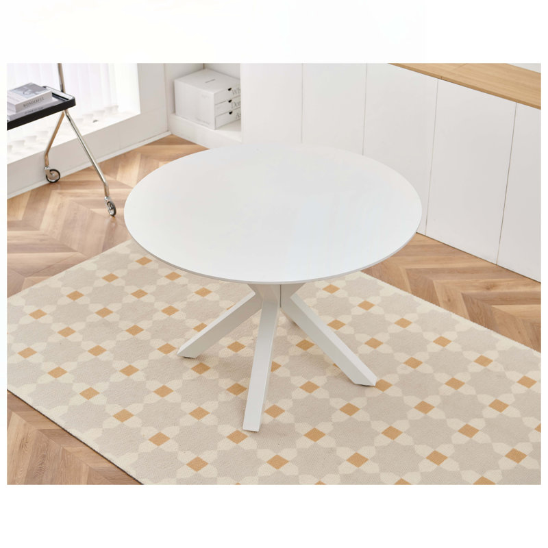 Round Dining Table, White, White