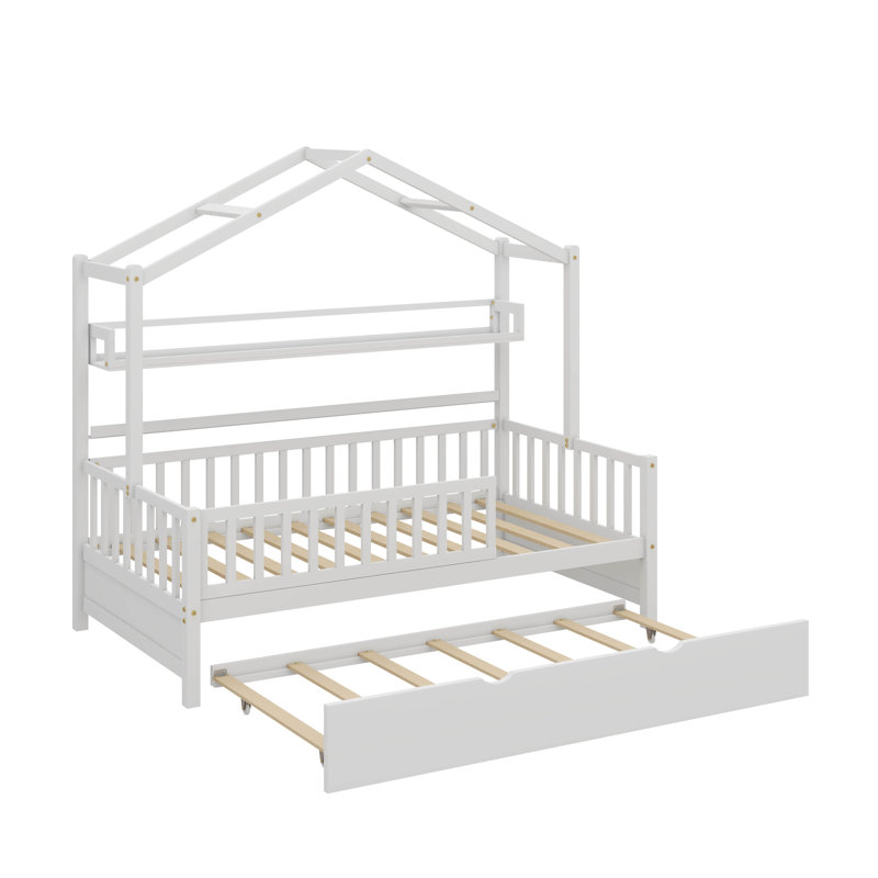 Lit simple en bois avec lit gigogne et tablette intégrée pour enfants, Simple