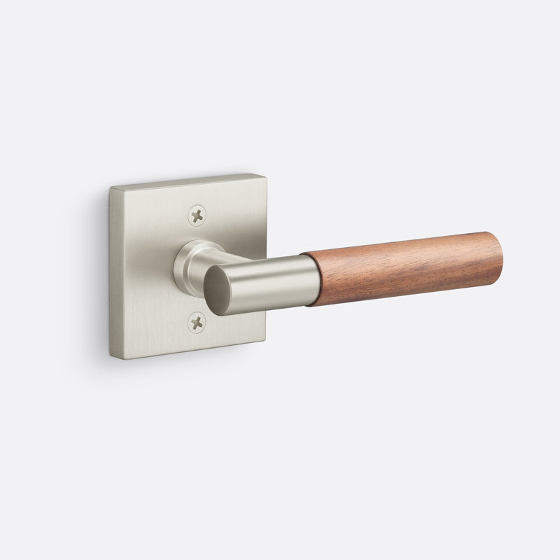 Aspra Square Dummy Rosette, Smooth Grip, Satin Nickel/Walnut, Single Dummy