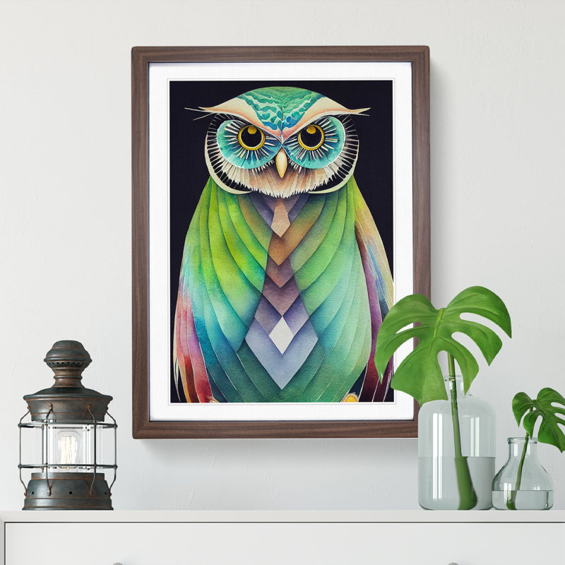 XV1022-5167X Watercolour Owl No.2 Abstract - Single Picture Frame Painting, 46cm H x 34cm W x 2cm D, Walnut