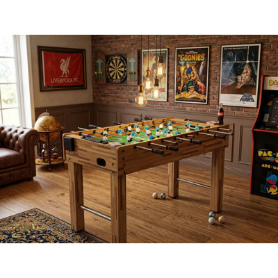 48" Freestanding Foosball Table, Light Wood Grain Game Room Table With Cup Holders And Steel Rods