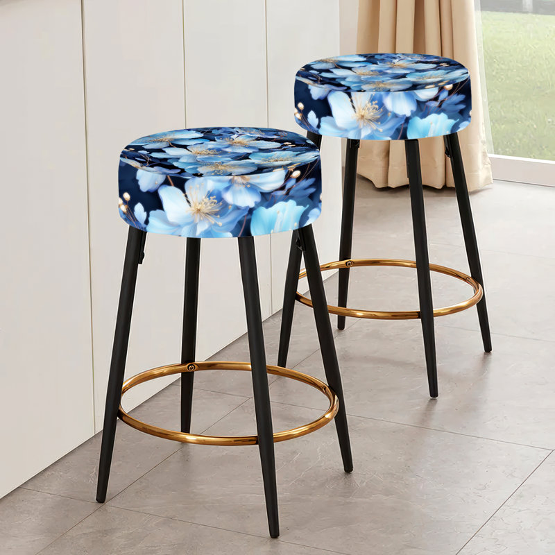 Mystic Blue Blossoms Flowers - Ensemble de 2 tabourets floraux