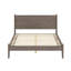 Grand lit plateforme en bois gris Mid-Century moderne, pieds fuselés ronds, ensemble de lattes, pas de sommier, finition attrayante pour chambre à coucher