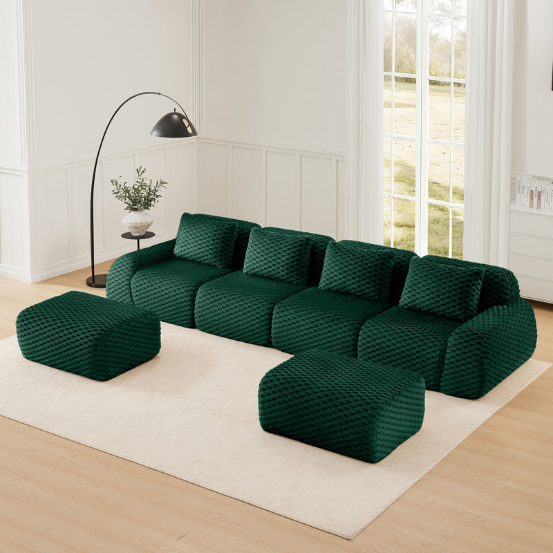 Boneless 146" Modern U-Shaped Modular Sectional Sofa for Living Room,Flannelette Fabric,Oversized 4-Seater Couch,boneless sofa ,Movable Ottoman,Buckle connection,Anti-slip Design,No Assembly