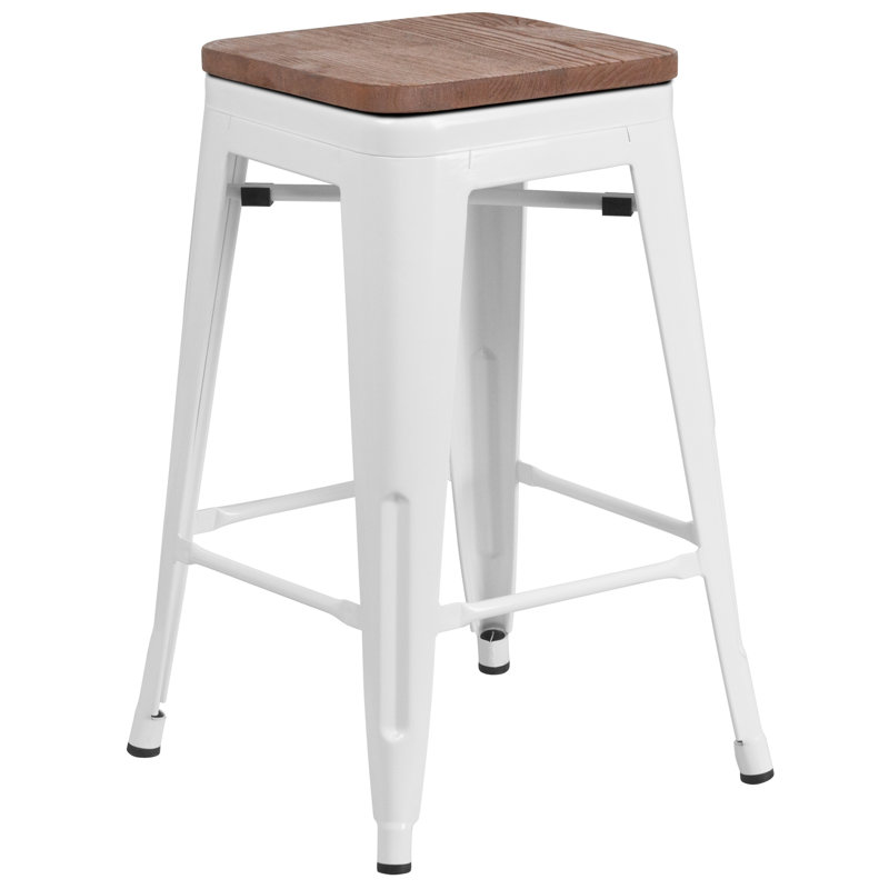 Tabouret à hauteur de comptoir 24 po Gladus, Blanc, Tabouret de comptoir (assise de 24 po de hauteur), 1