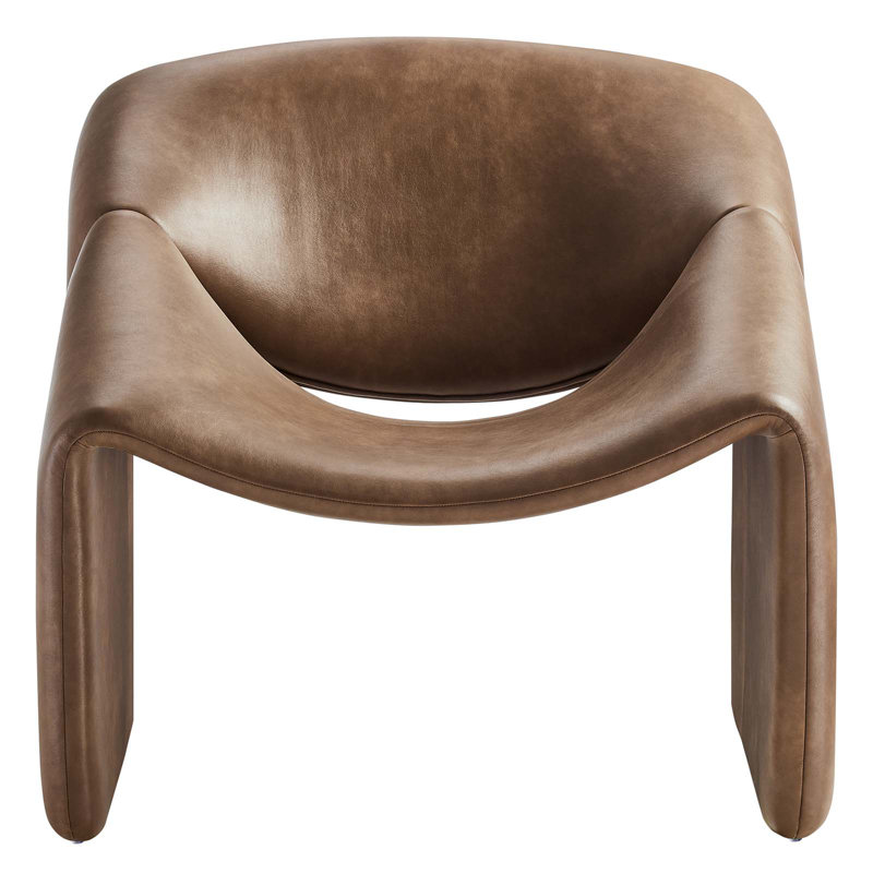 Vivi Brown Faux Leather Barrel Accent Chair with Metal Frame