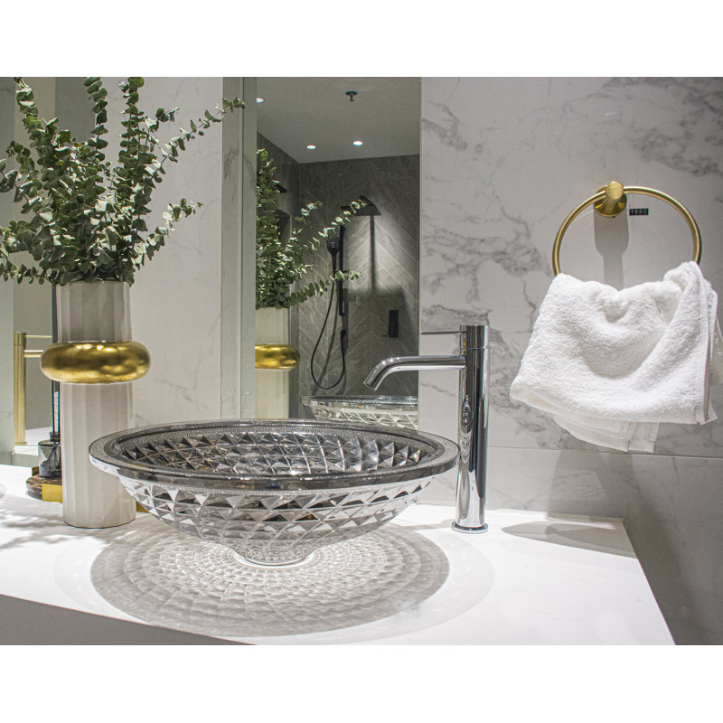 Lavabo de salle de bain vasque ovale en verre transparent Crystalline, Gris fumé