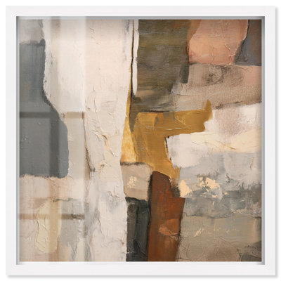 Art mural bohème Patchwork Plains III Shadowbox par Art Remedy, cadre blanc, 17 x 17